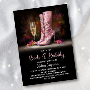 Pink Sequin Boots and Bubbly Bridal Shower Invitation