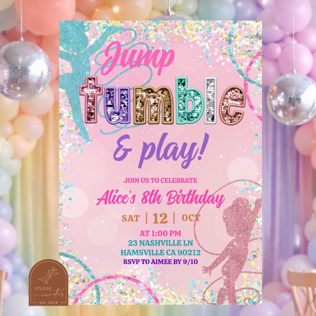 Pink Sequin glitters gymnastic birthday  Invitation (Creator Uploaded)