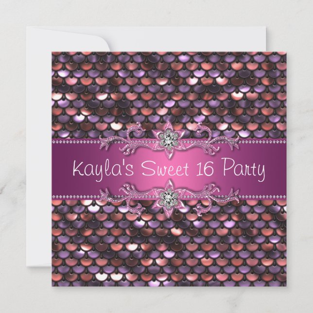 Pink Sequin Jewel Hot Pink Sweet 16 Party Invitation (Front)