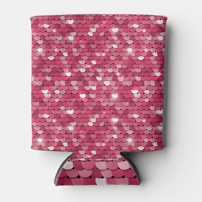 Pink sequined texture, vintage pattern can cooler (Front)