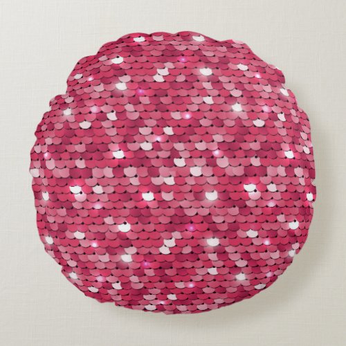 Pink sequined texture vintage pattern round pillow