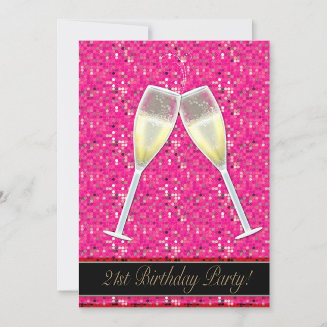 Pink Sequins 21st Birthday Party Invitations (Front)
