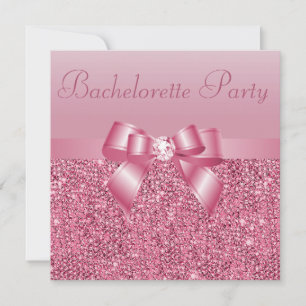 Pink Sequins, Bow & Diamond Bachelorette Party Invitation