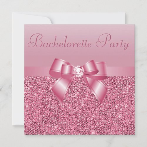 Pink Sequins Bow  Diamond Bachelorette Party Invitation