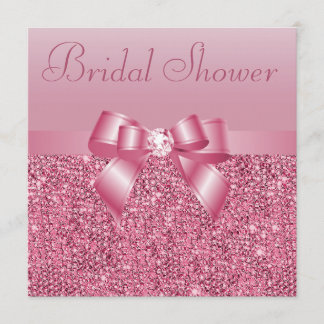 Pink Sequins, Bow & Diamond Bridal Shower Invitation
