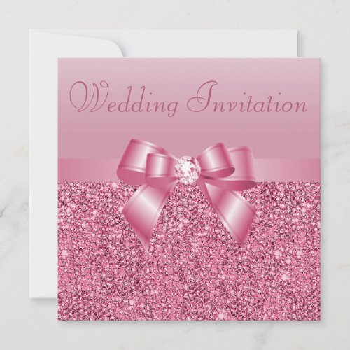 Pink Sequins Bow  Diamond Wedding Invitation