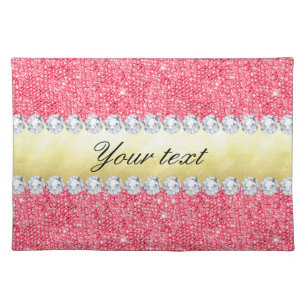 Pink Sequins Gold Foil and Diamonds Cloth Placemat