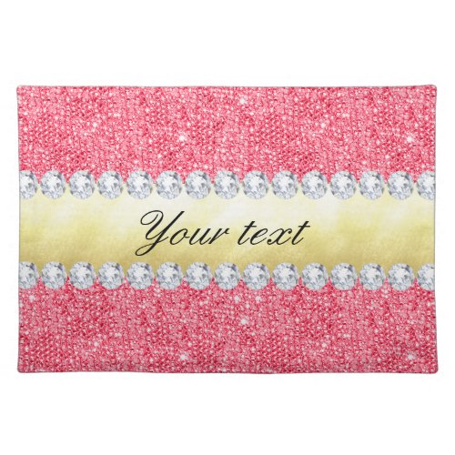 Pink Sequins Gold Foil and Diamonds Cloth Placemat