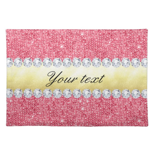 Pink Sequins Gold Foil and Diamonds Cloth Placemat (Front)