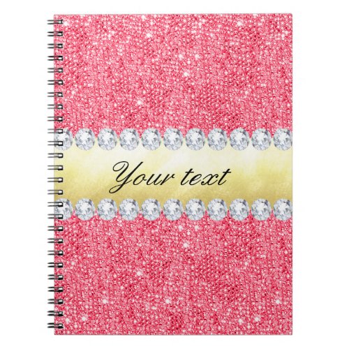 Pink Sequins Gold Foil and Diamonds Notebook