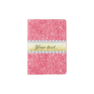 Pink Sequins Gold Foil and Diamonds Passport Holder