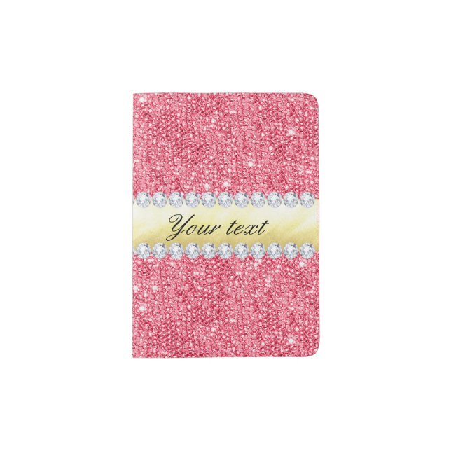 Pink Sequins Gold Foil and Diamonds Passport Holder (Front)