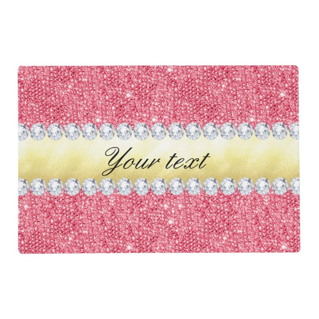 Pink Sequins Gold Foil and Diamonds Placemat (Front)
