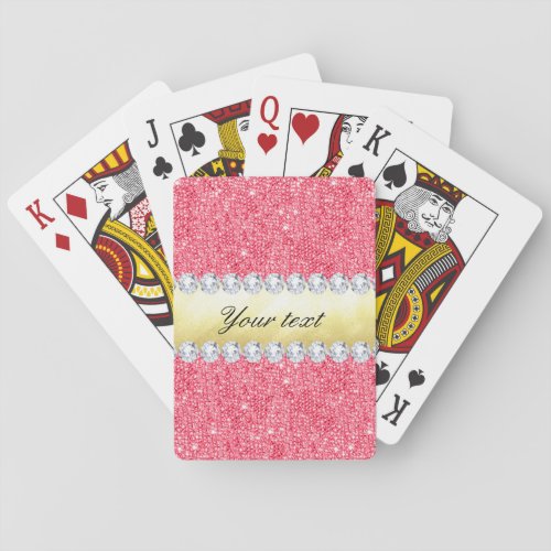 Pink Sequins Gold Foil and Diamonds Playing Cards