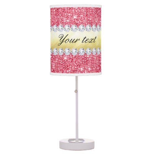 Pink Sequins Gold Foil and Diamonds Table Lamp