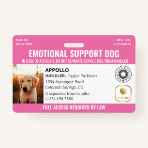 Pink Service Dog 2 Logo & Photo ID Badge