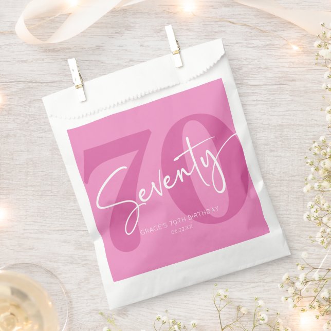 Pink Seventy 70th Seventieth Birthday Party Favor Bag (Clipped)