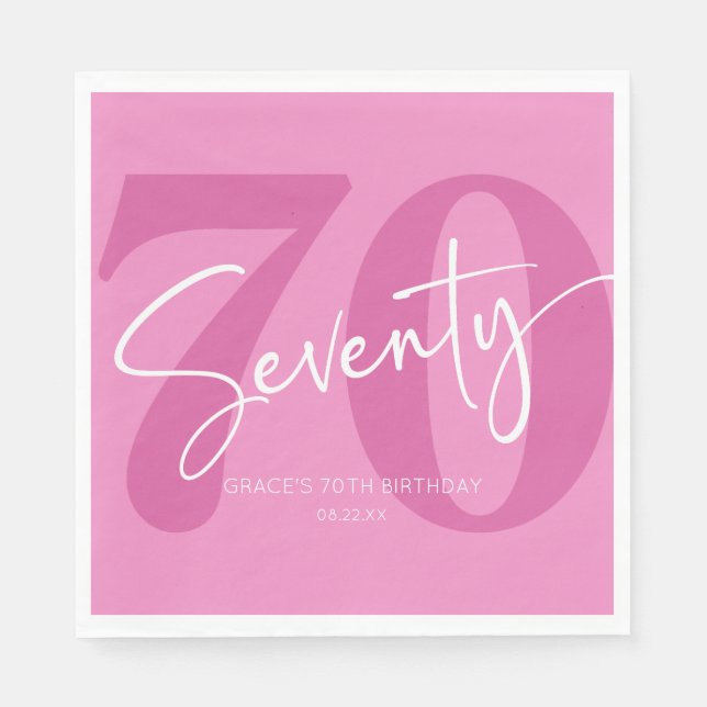 Pink Seventy 70th Seventieth Birthday Party Napkins (Front)
