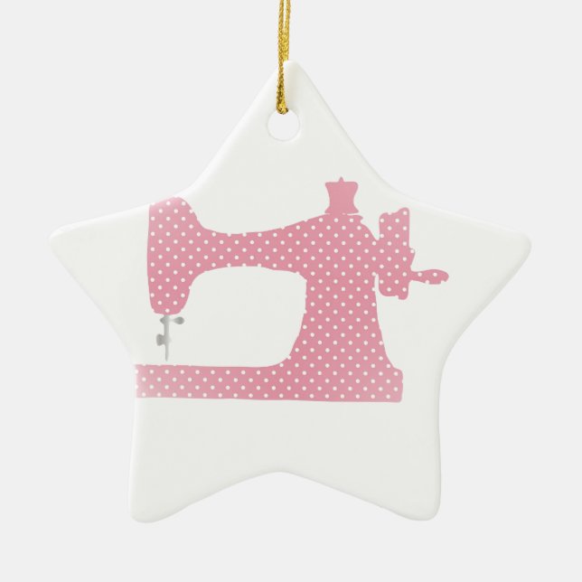 pink sewing machine ceramic ornament (Front)