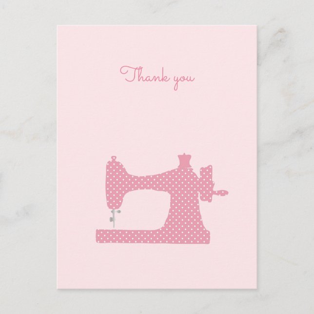 Pink Sewing Machine Personalized Thank You Card (Front)