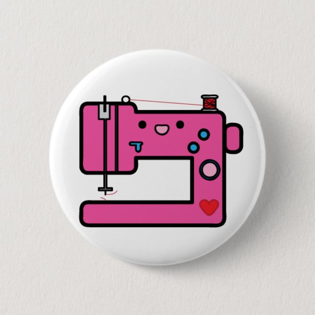pink sewing machine pinback button (Front)