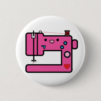 pink sewing machine pinback button