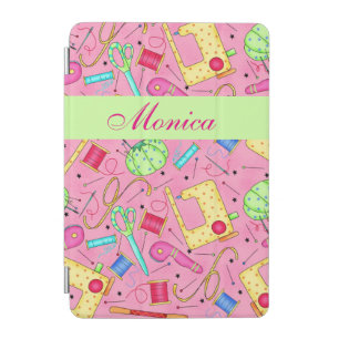 Pink Sewing Notions Art Name Personalized iPad Mini Cover
