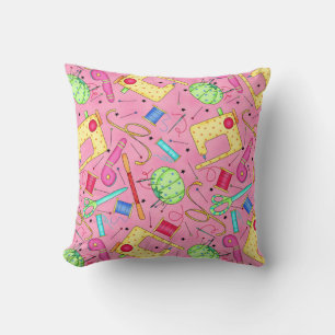 Pink Sewing Notions Decorative Pillow