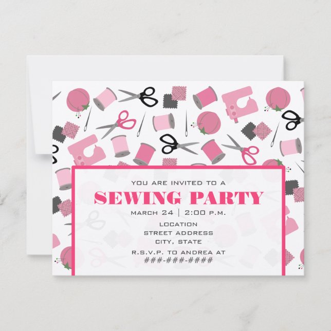 Pink Sewing Party Invitation (Front)