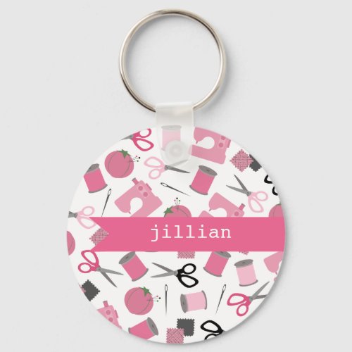Pink Sewing Personalized Keychain