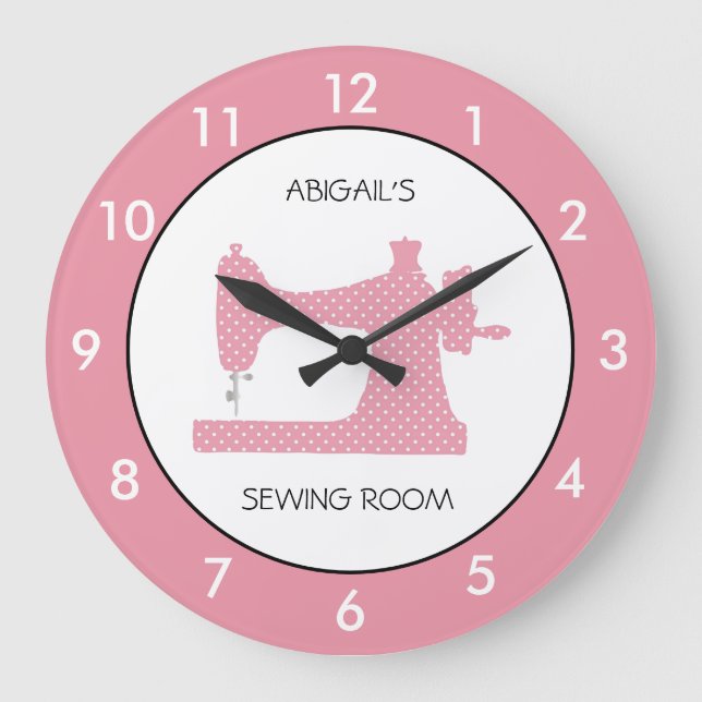 Pink Sewing Room Personalized Round Clock (Front)