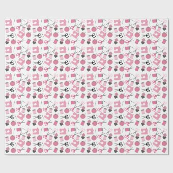 Pink Sewing Theme Pattern Wrapping Paper | Zazzle