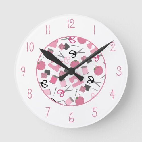Pink Sewing Themed Clock
