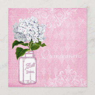 Pink Shabby Chic Jar & Hydrangea Quinceanera Invitation