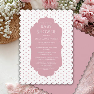 Pink Shabby Chic Polkadot Baby Girl Shower Invitation