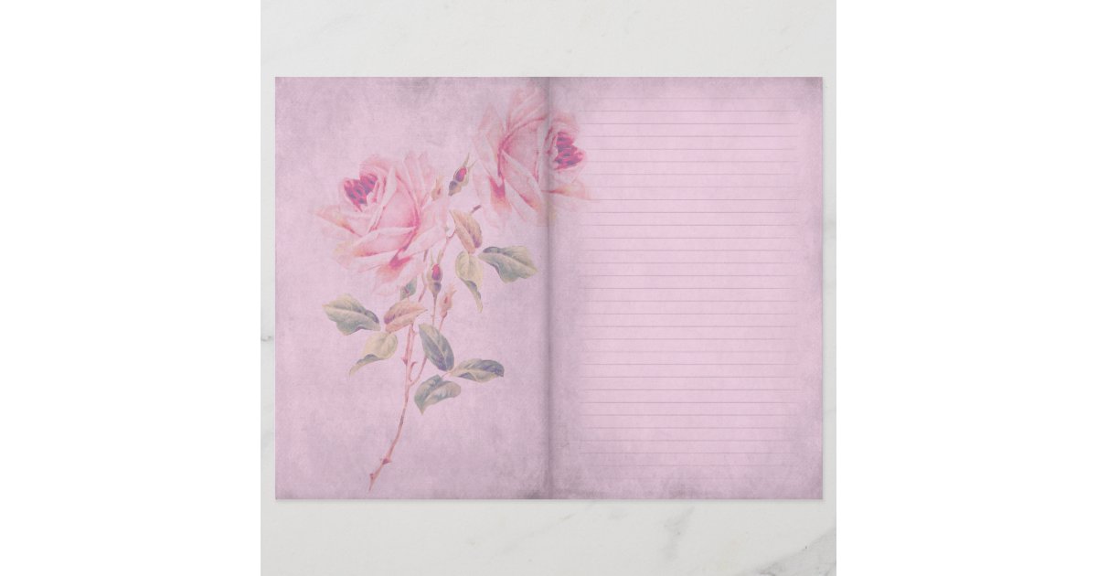 Pink Shabby Chic Rose Lined Scrapbook Paper Zazzle