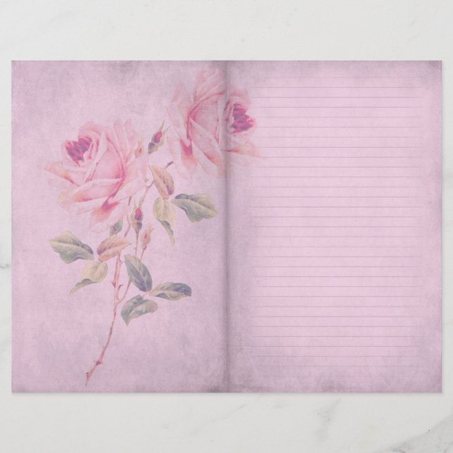 Pink Shabby Chic Rose Lined Scrapbook Paper (Front)