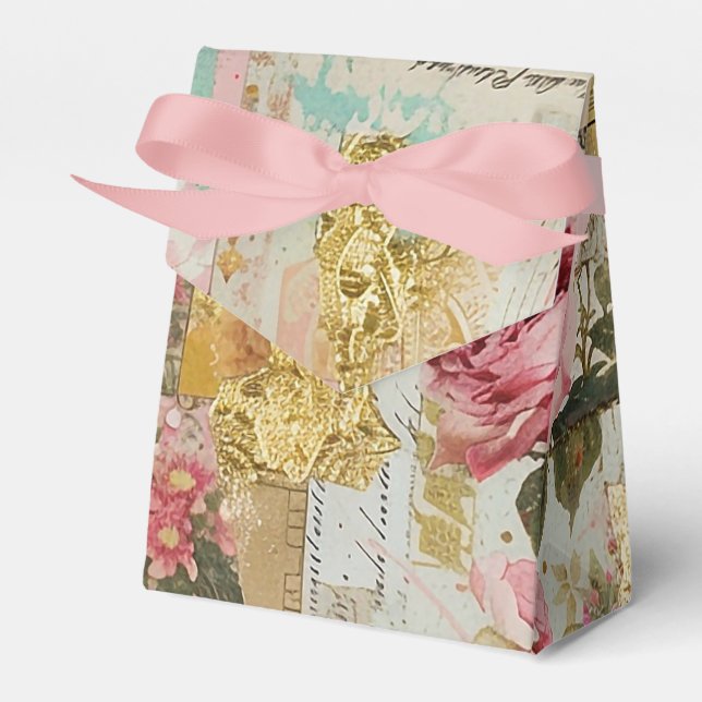 Pink Shabby Chic Roses Favor Boxes (Front Side)