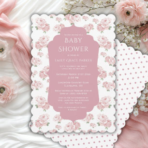 Pink Shabby Chic Vintage Baby Girl Shower  Invitation