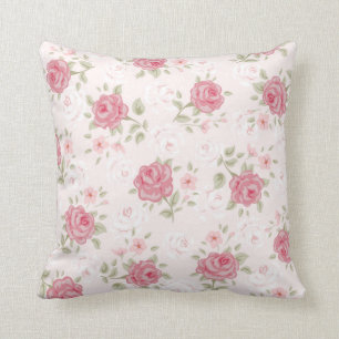 Pink,shabby chic,vintage,floral,victorian,white, throw pillow