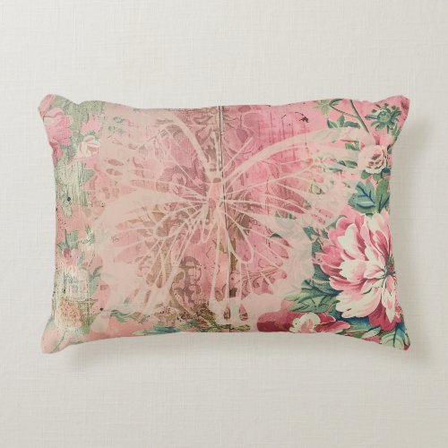 Pink Shabby Cottage Butterfly Accent Pillow