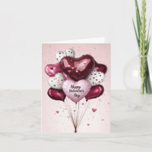 Pink shaded Heart Balloons Valentine's Greeting Holiday Card