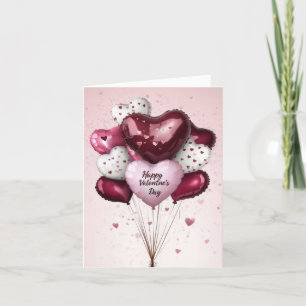 Pink shaded Heart Balloons Valentine's Greeting Holiday Card