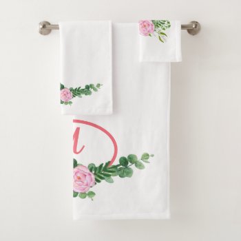 Pink Shaded Rose Peony And Monogram Bath Towel Set by randysgrandma at Zazzle
