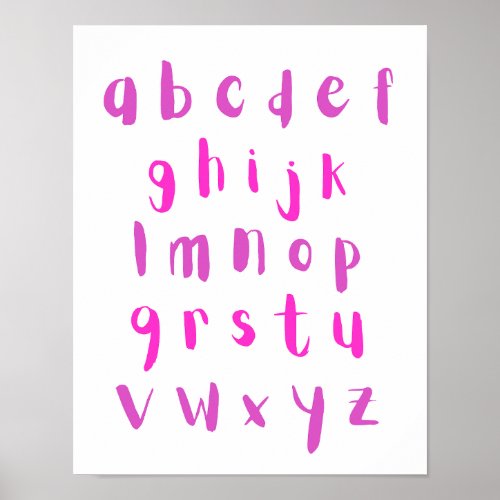 Pink Shades Alphabet Lowercase Letters Kids Room Poster
