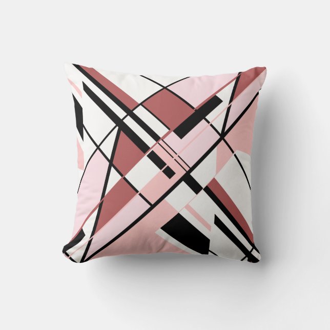 Pink Shades Black on White Diagonal Angular Design Throw Pillow (Front)