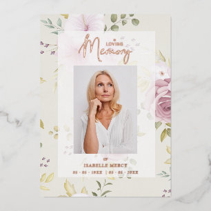 Pink Shades Botanical Floral Traditional Photo  Foil Invitation