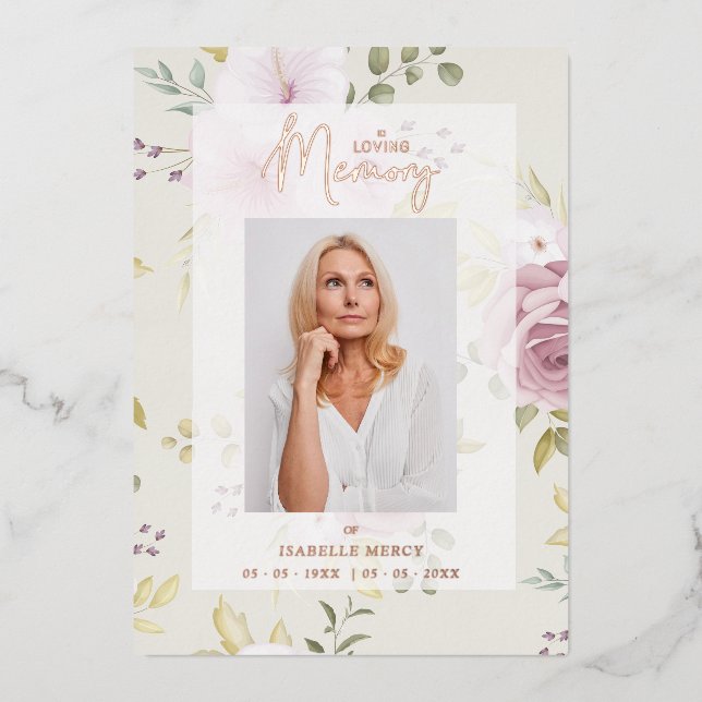 Pink Shades Botanical Floral Traditional Photo  Foil Invitation (Front)