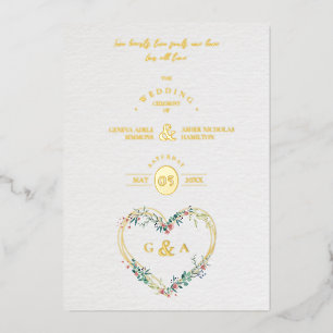 Pink Shades Heart Luxury Romantic Botanical Floral Foil Invitation