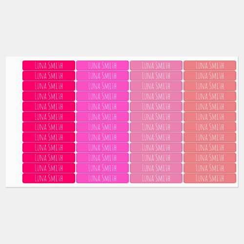 Pink Shades School Class Clothing Kids Labels